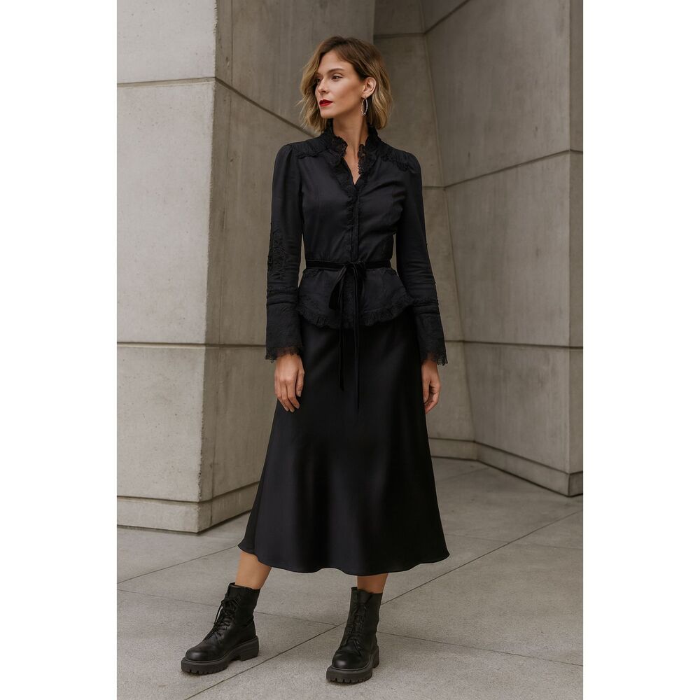 Whistles London Lace Trimmed Embroidered Belted Cotton Blazer Jacket 4